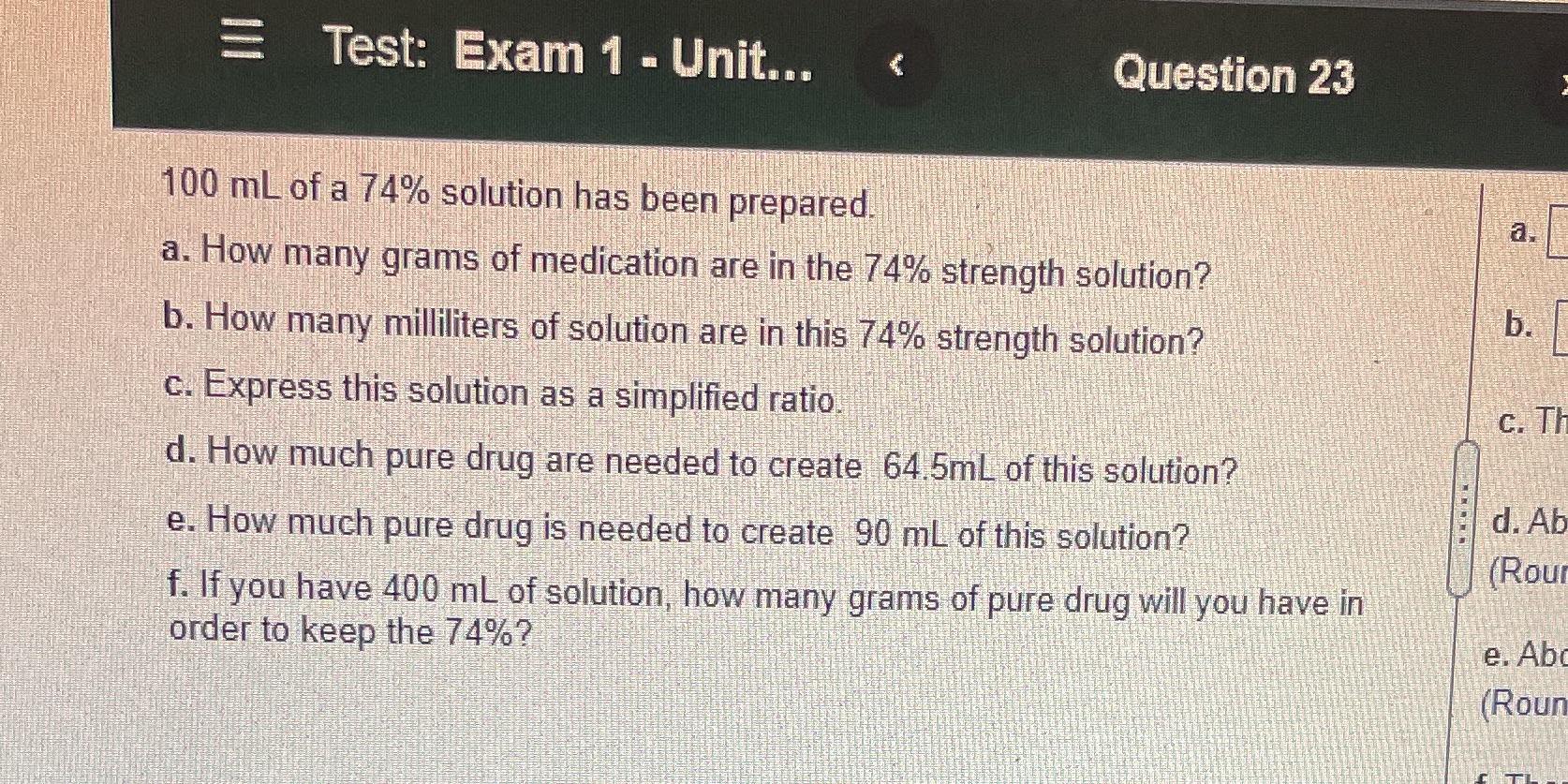 Test: Exam 1 - Unit... Question 23 100 mL of a