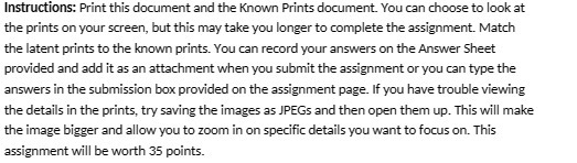 Instructions: Print this document and the Known
