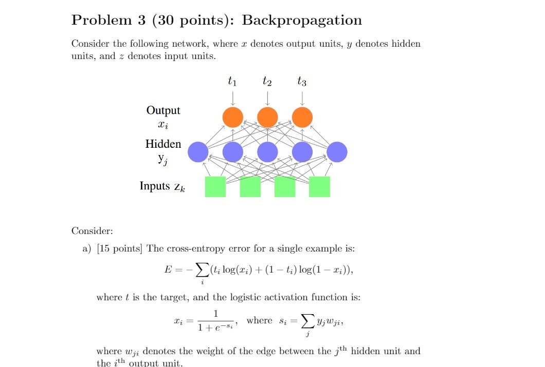 Problem 3 (30 points): Backpropagation Consider