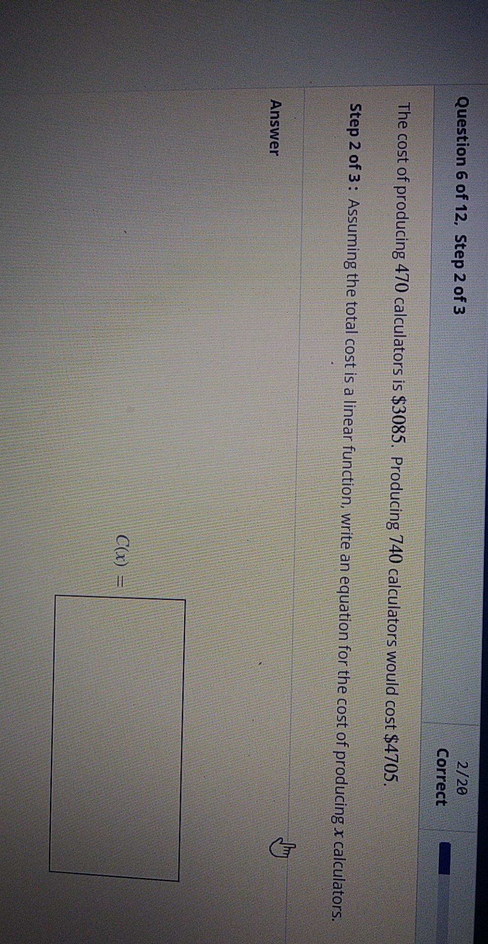 Write an equation for the cost Question 6 of 12,