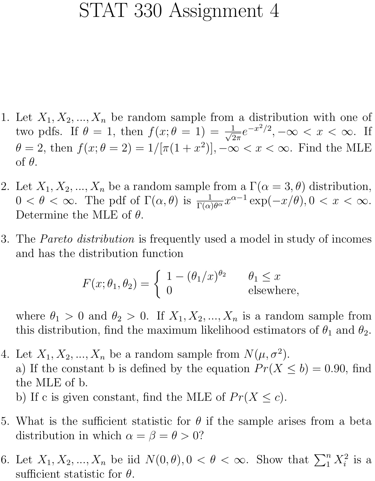 Please answer these questions STAT 330 Assignment