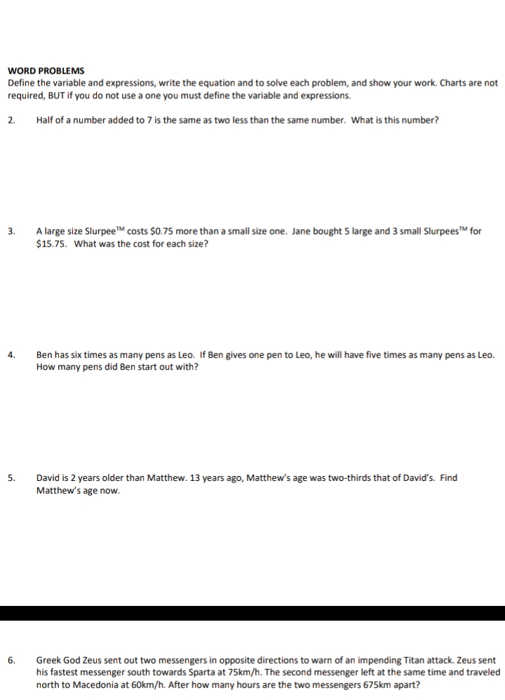 define the variable and expression, write the
