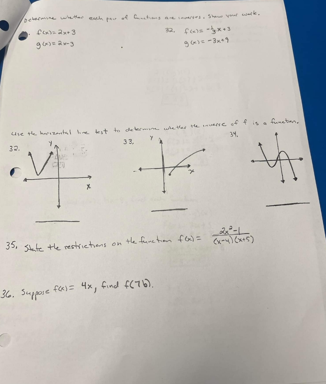 algebra review Determine whether each pair of