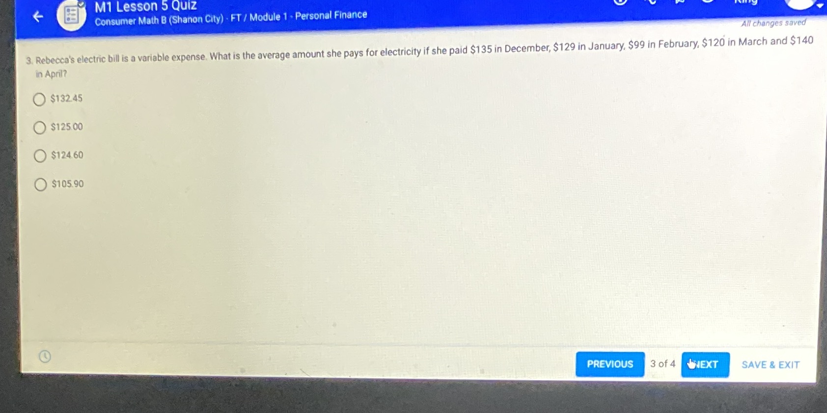 M1 Lesson 5 Quiz Consumer Math B (Shanon City) .