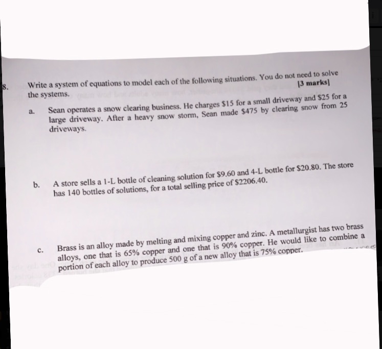 please help 8. Write a system of equations to