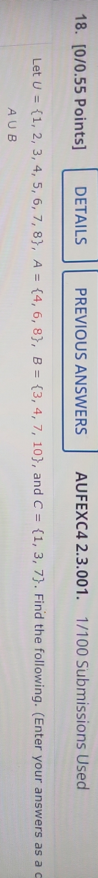18. [0/0.55 Points] DETAILS PREVIOUS ANSWERS