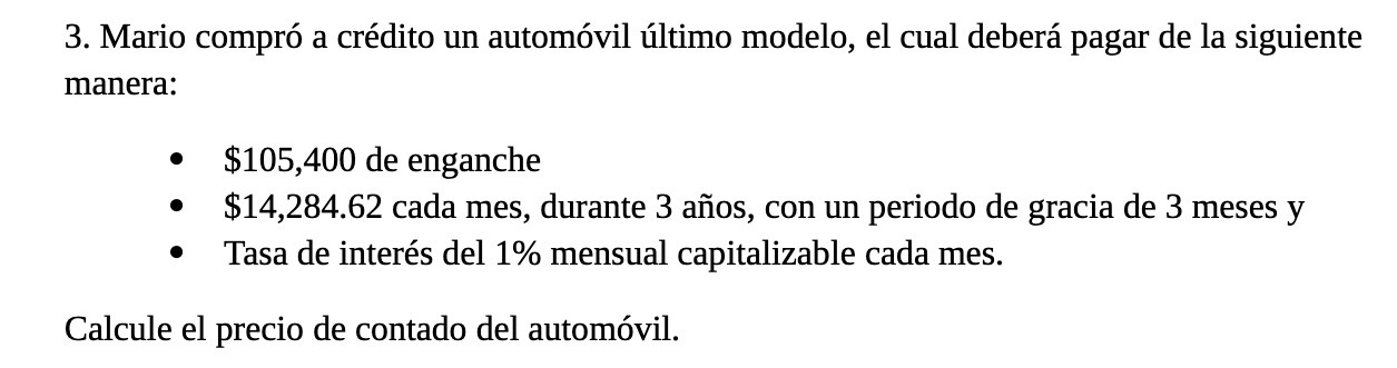 3. Mario compro a credito un automovil ultimo