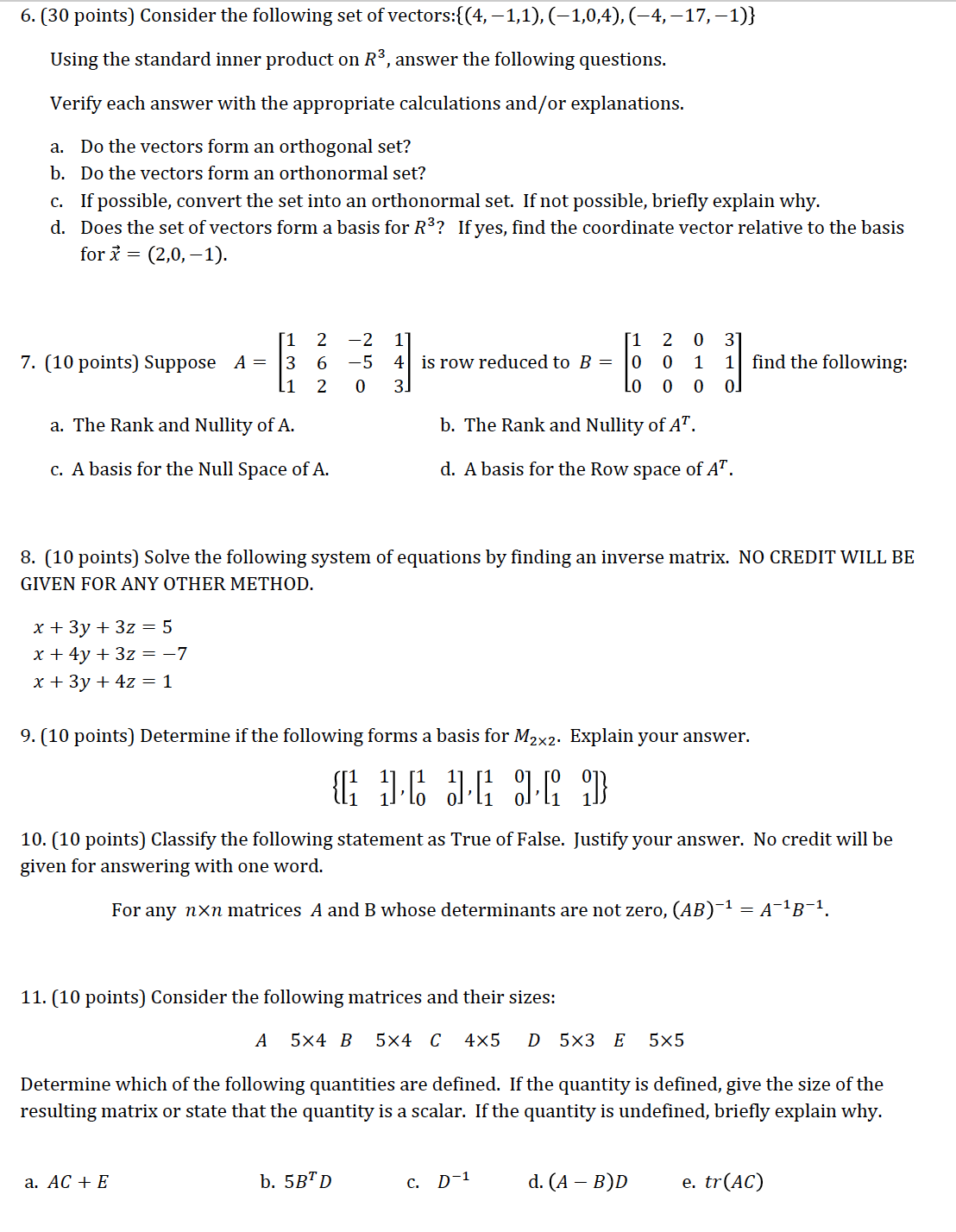 6. (30 points) Consider the following set of