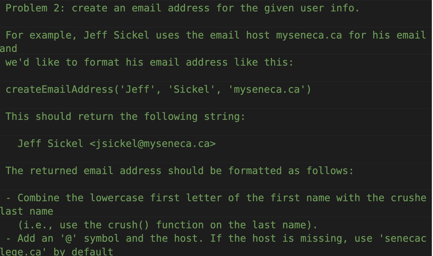 Problem 2: create an email address for the given