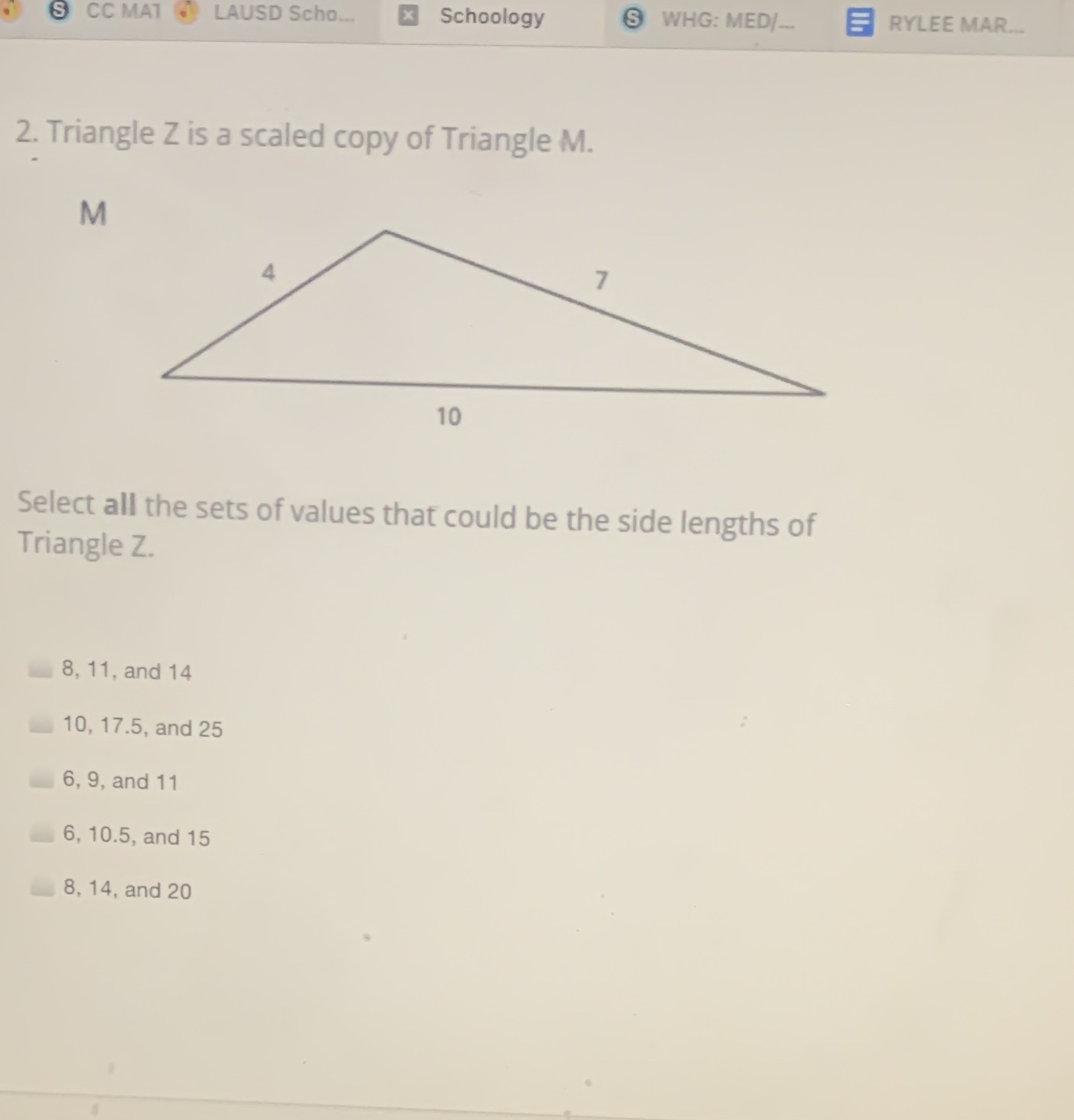 S CC MAT . LAUSD Scho.. x Schoology S WHG: MED/-.