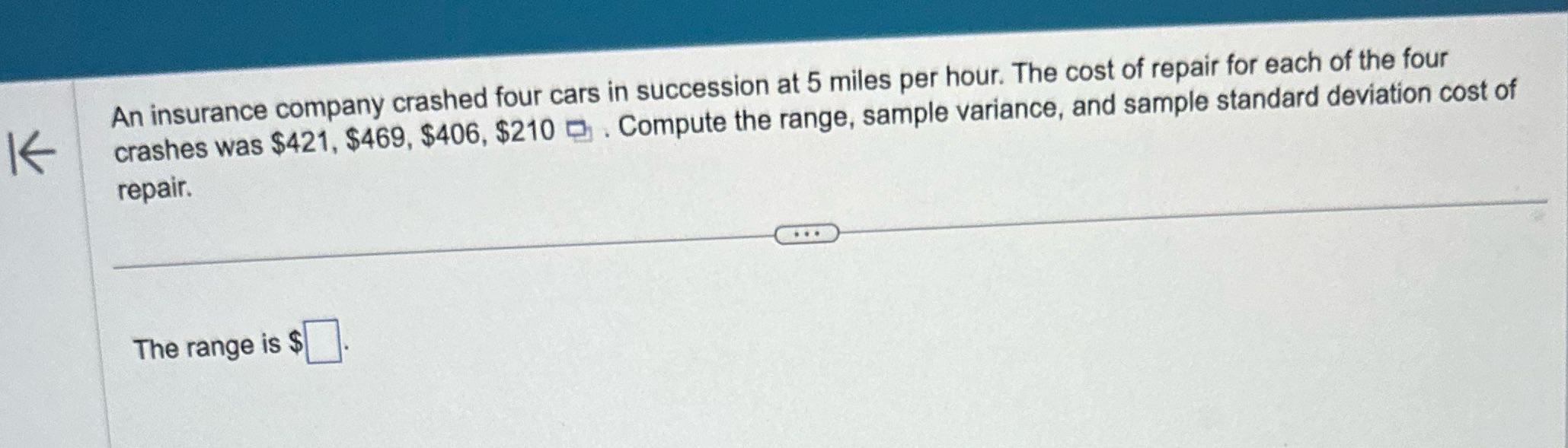 An insurance comp; \\ ~ crashes was $421, .