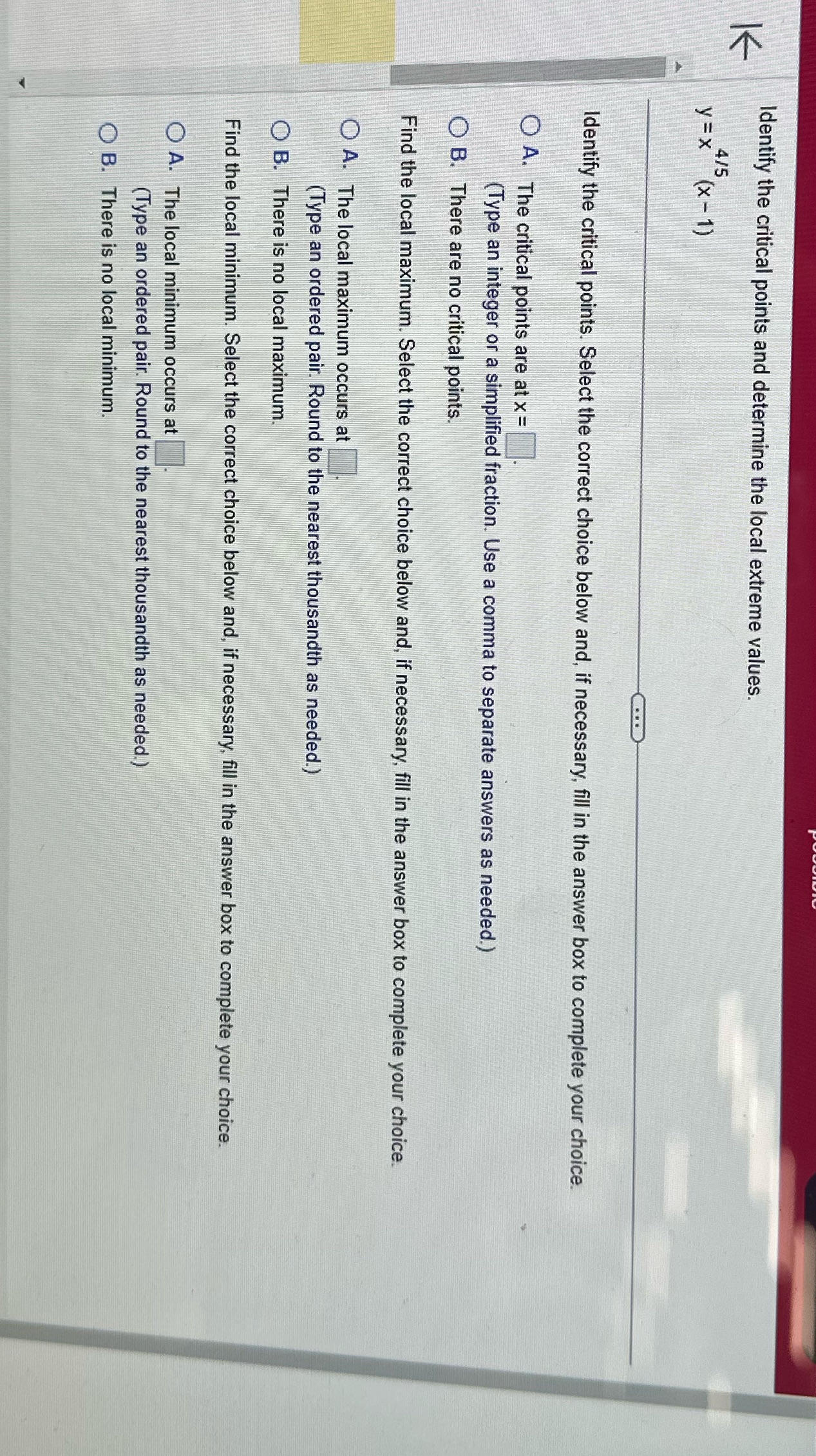 Question #4 Identify the critical points and