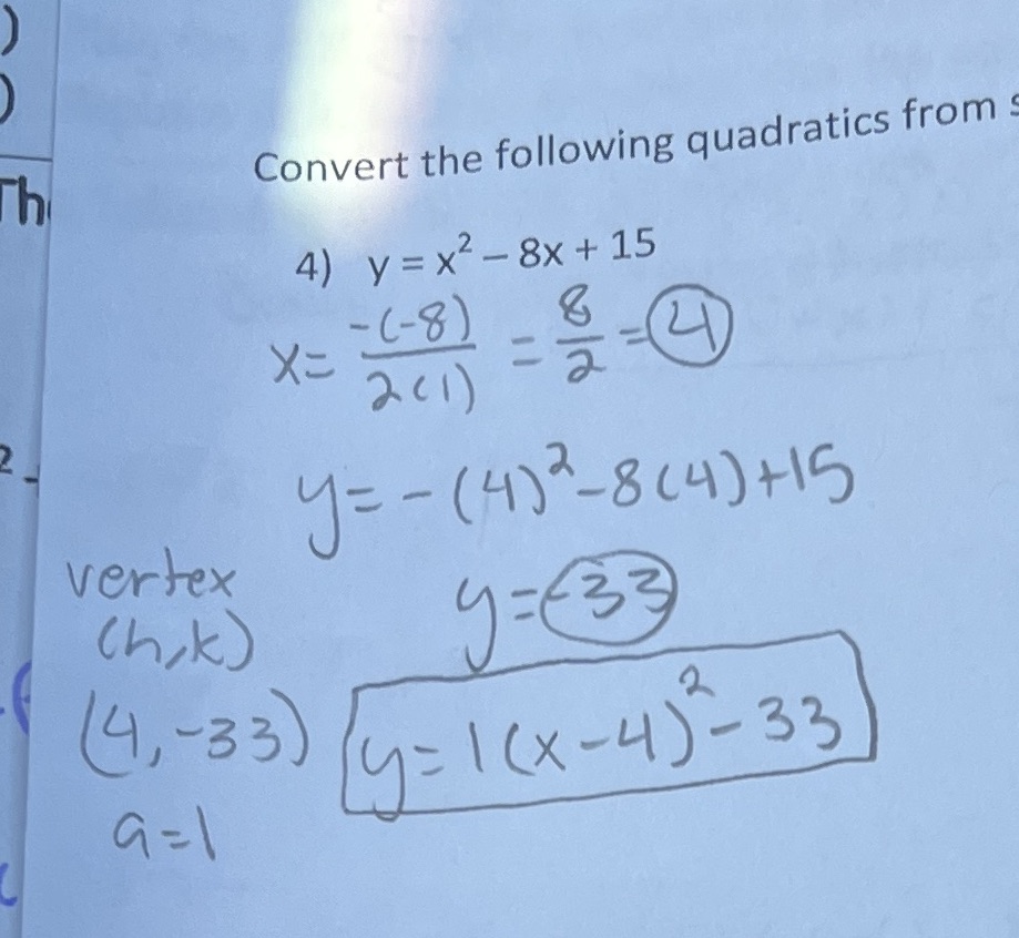 I need to put this into vertex form but when I