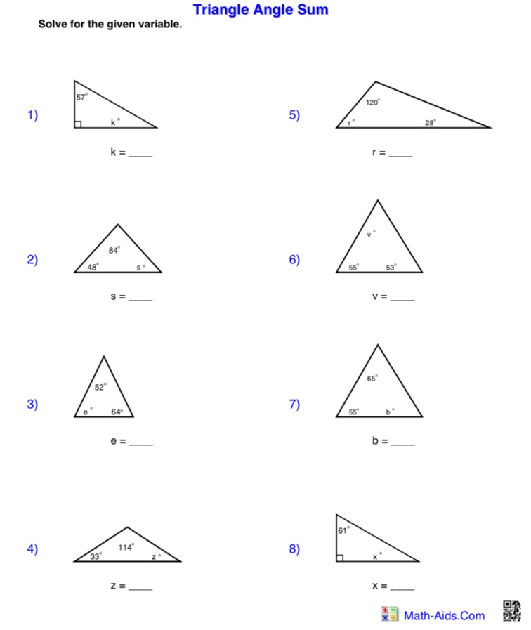 Triangle angle sum Triangle Angle Sum Solve for