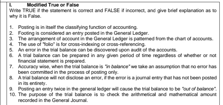 1. Modified True or False Write TRUE if the