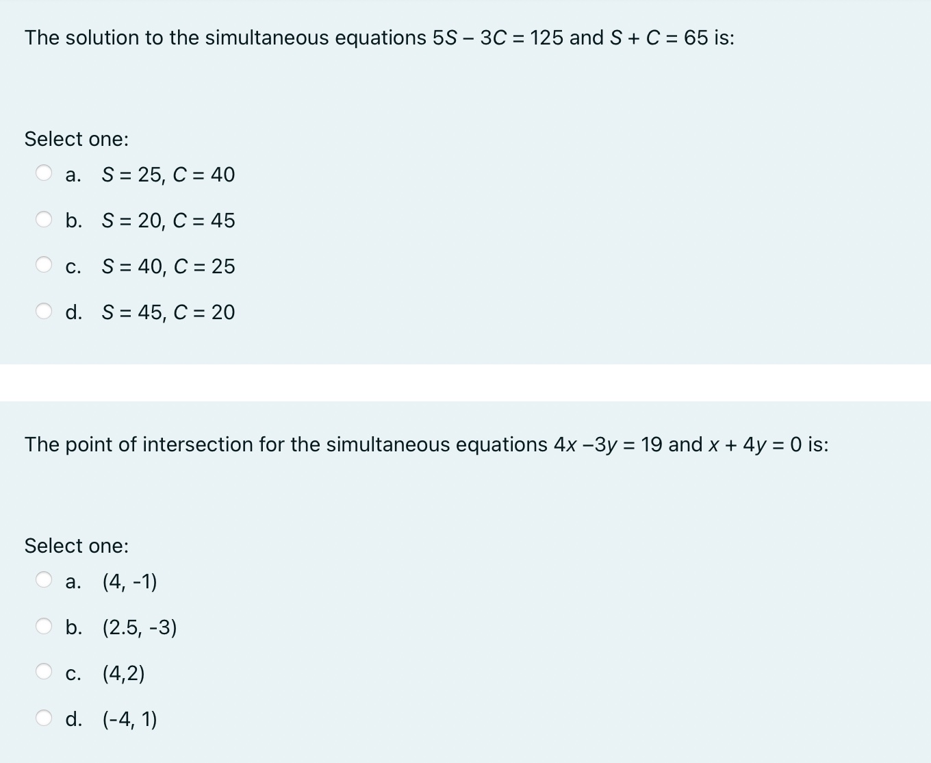 Simultaneous Equation The solution to the