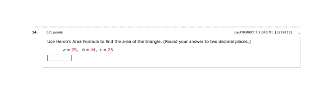 find value 14. 0/1 points LATATRIMRP7 7 2.040 MI