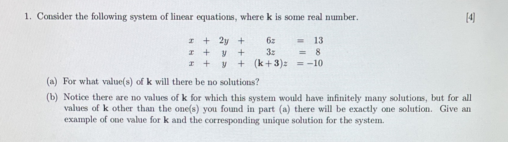 1. Consider the following system of linear