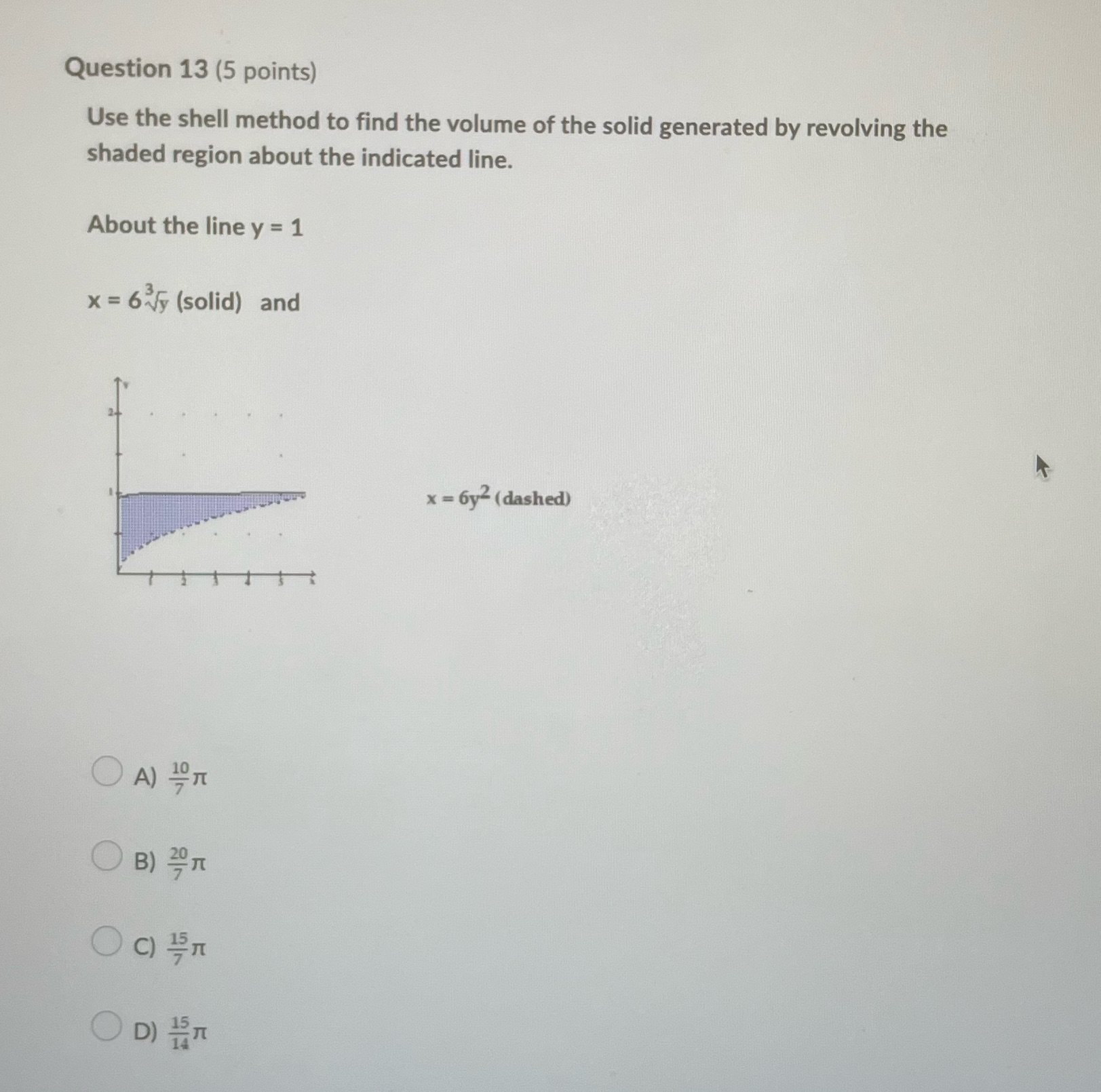 Q13 Question 13 (5 points) Use the shell method