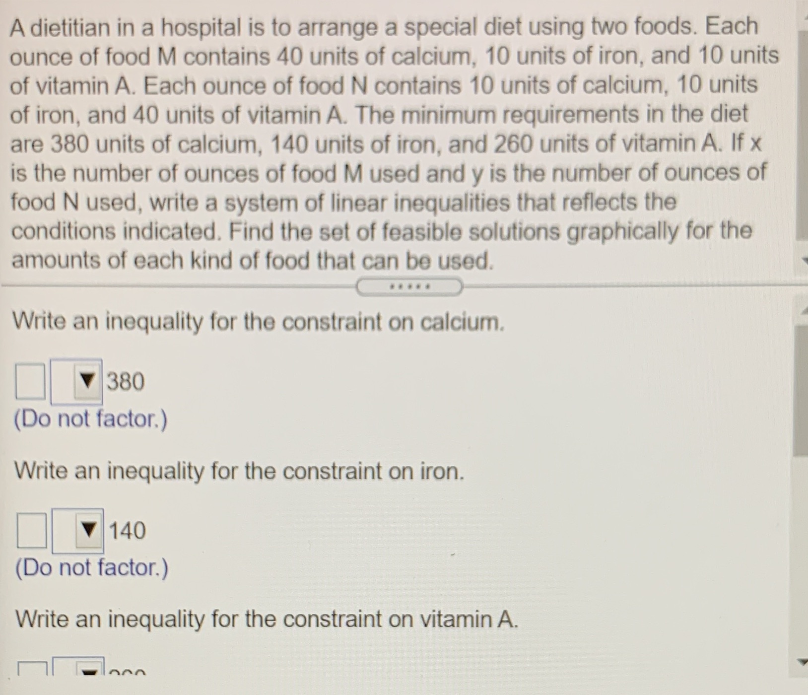 inequality on Vitamin A?and graph! A dietitian in