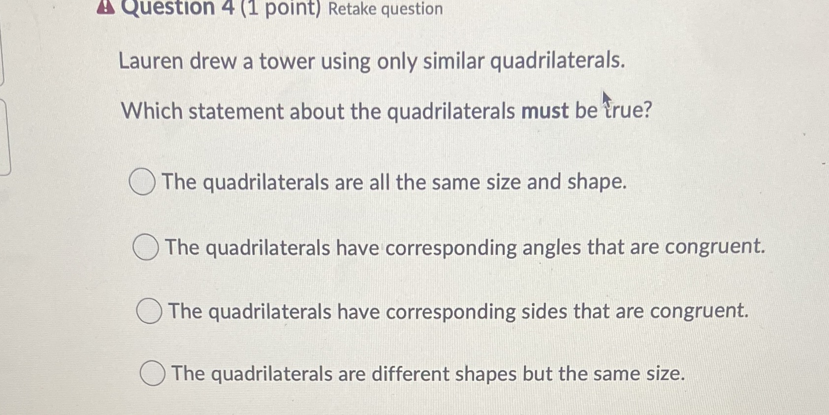 Question 4 (1 point) Retake question Lauren drew