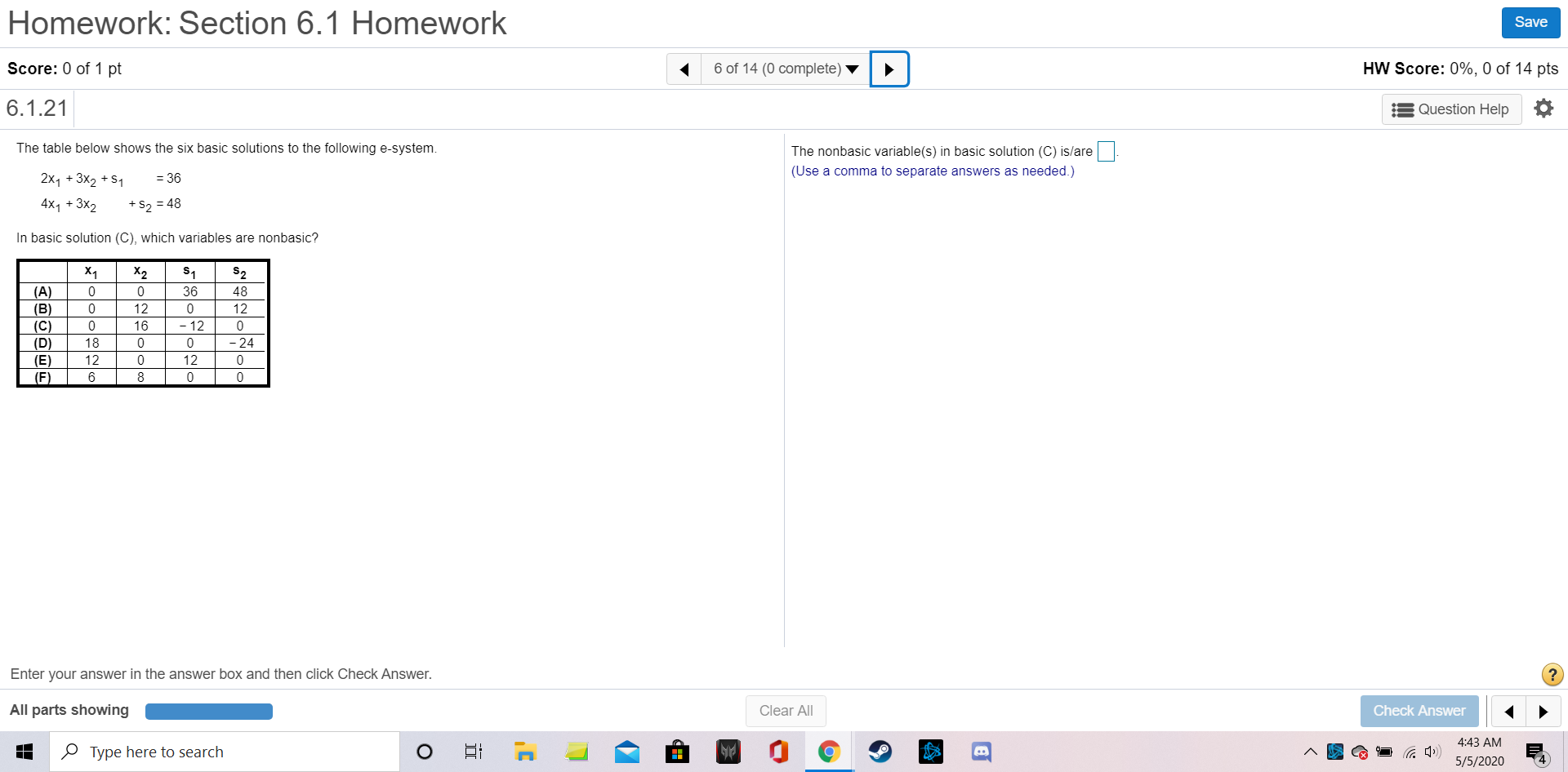 The table below shows the six basic solutions to