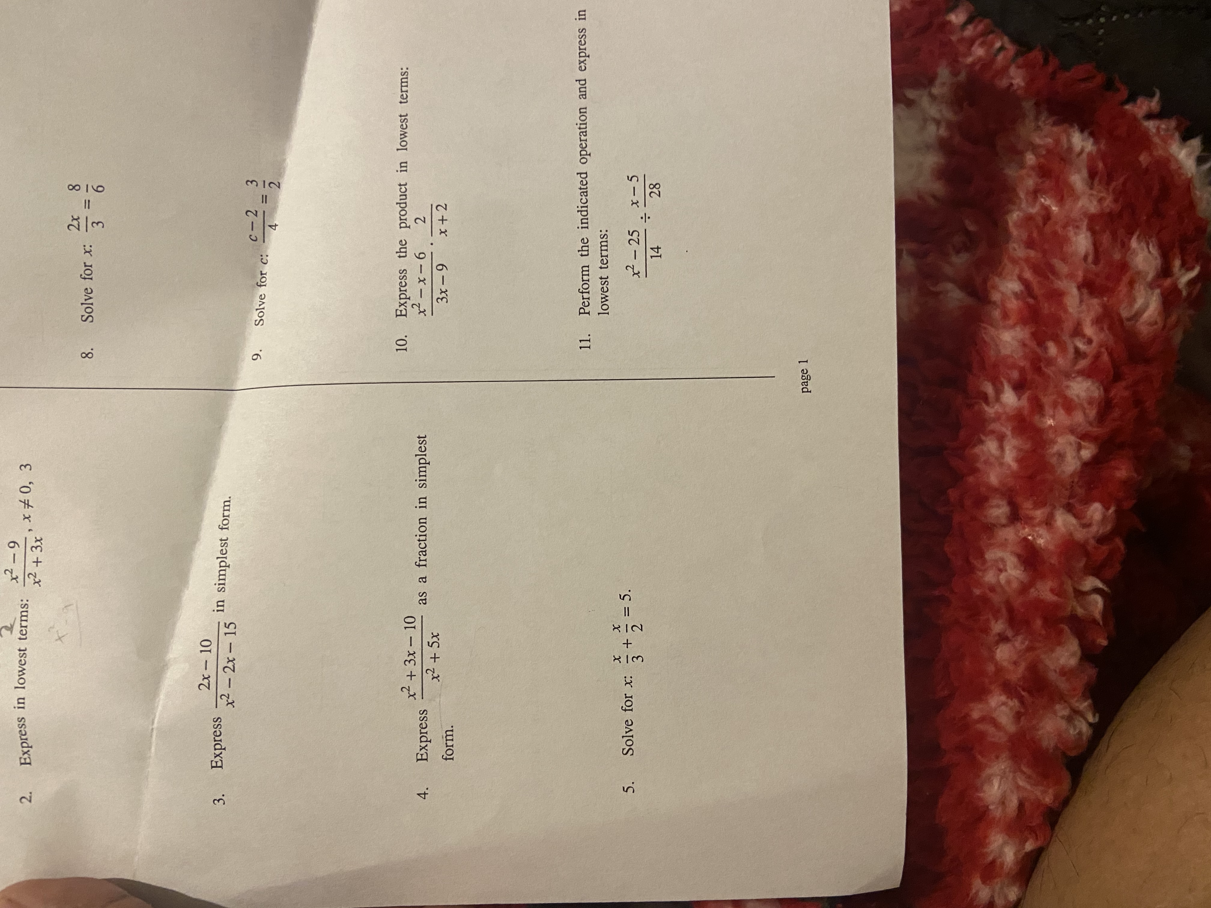 2. Express in lowest terms: x2 - 9 x2 + 3x , x #