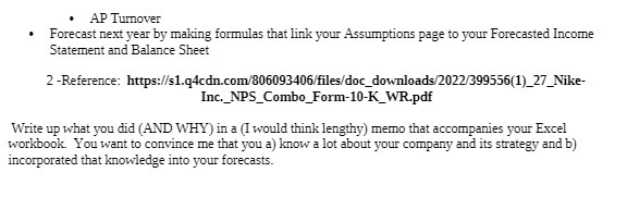 AP Turnover Forecast next year by making formulas