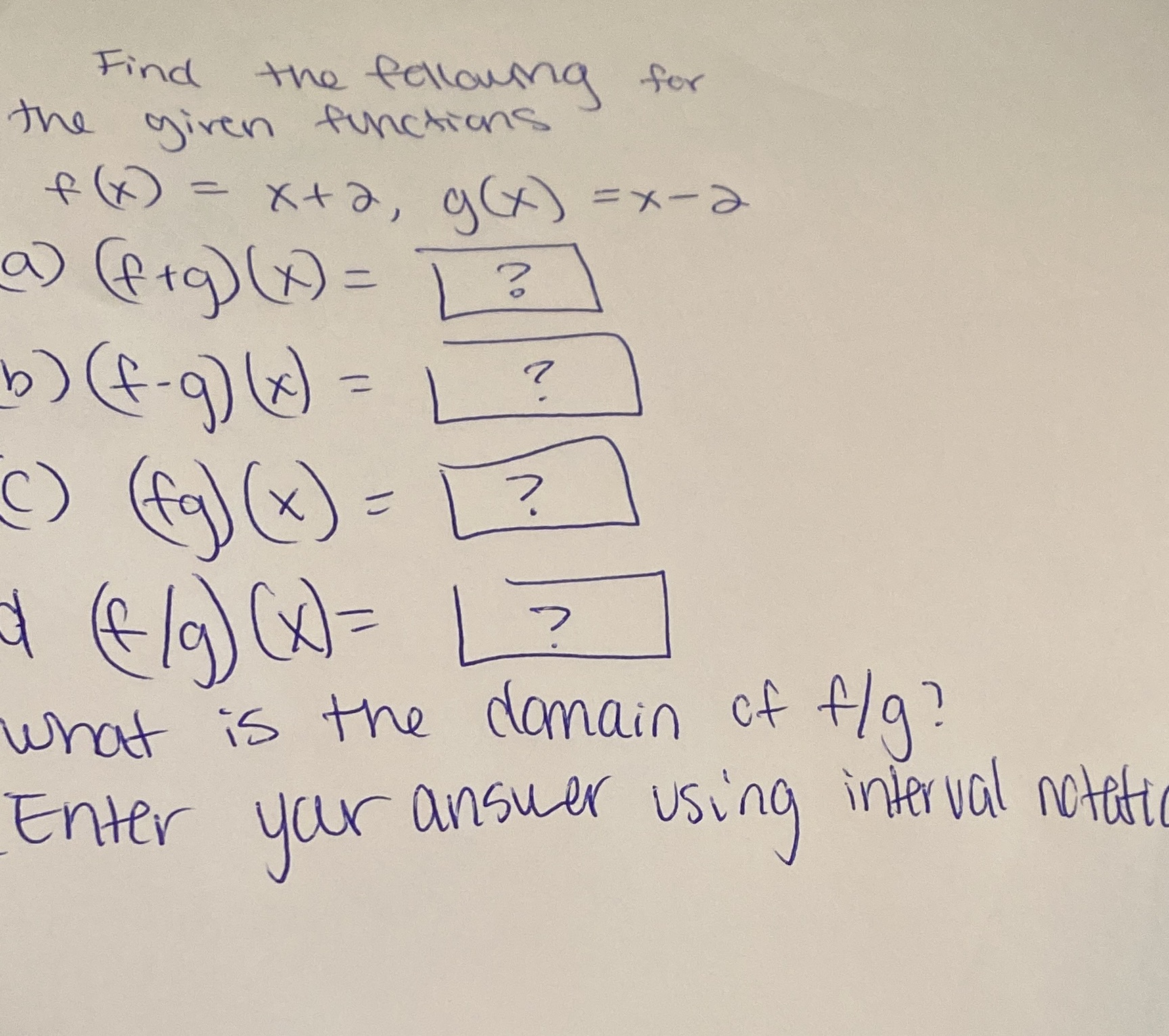 Find the following for the given functions f ( x