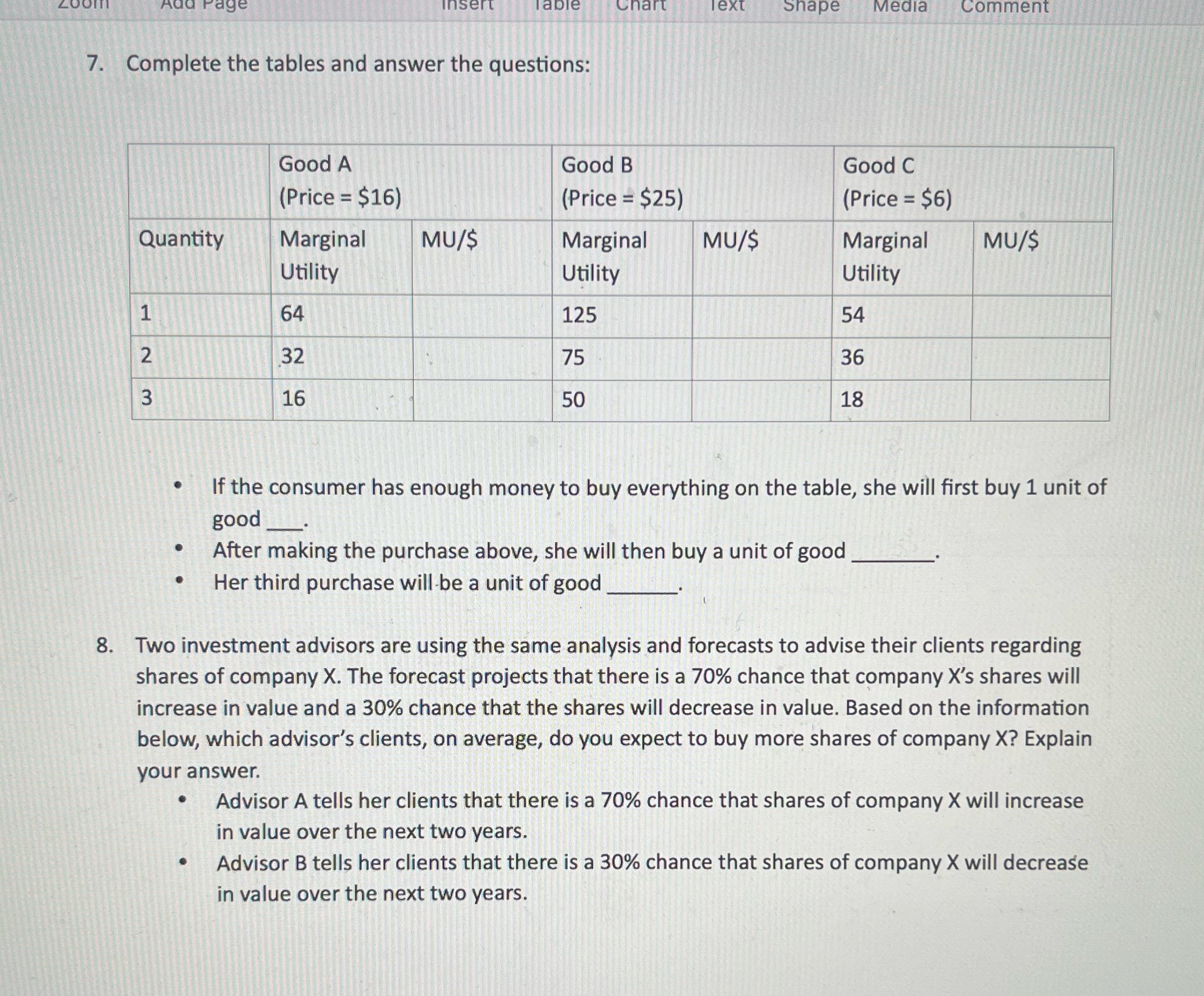 Table Chart Text Shape Media Comment 7. Complete
