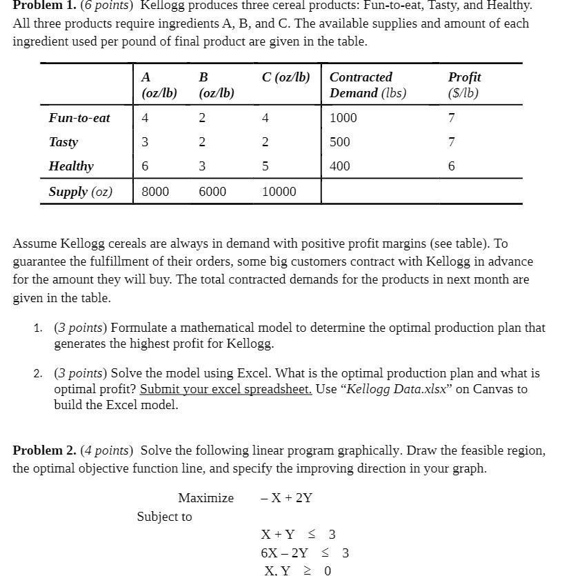 Problem 1. (5 points} Kellogg produces three