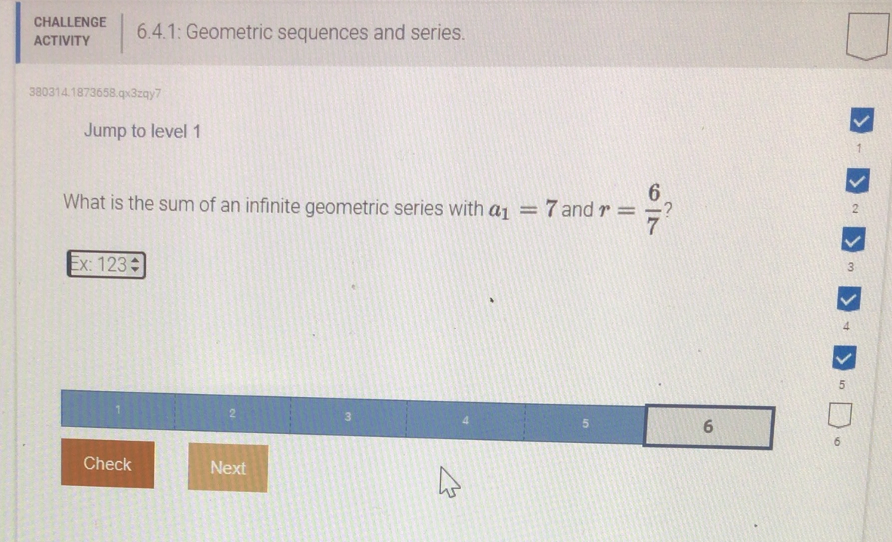 CHALLENGE 6.4.1: Geometric sequences and series.