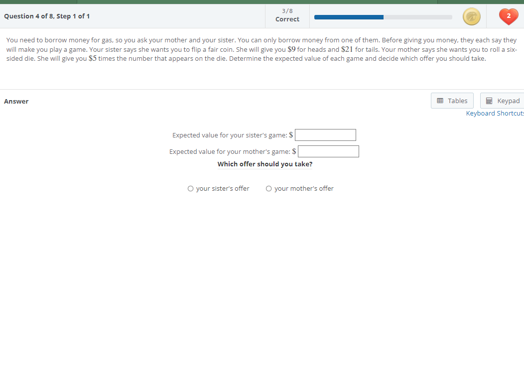 . 3 f 8 . : Question 4 of 8. Step 1 of 1 Correct