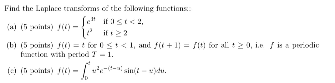 Find the Laplace transforms of the following