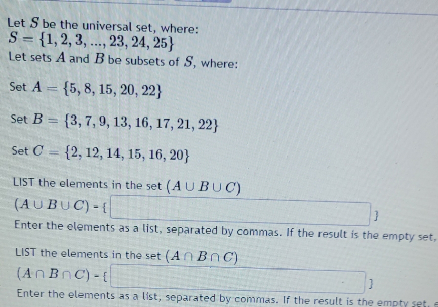 how to solve Let S be the universal set, where: S