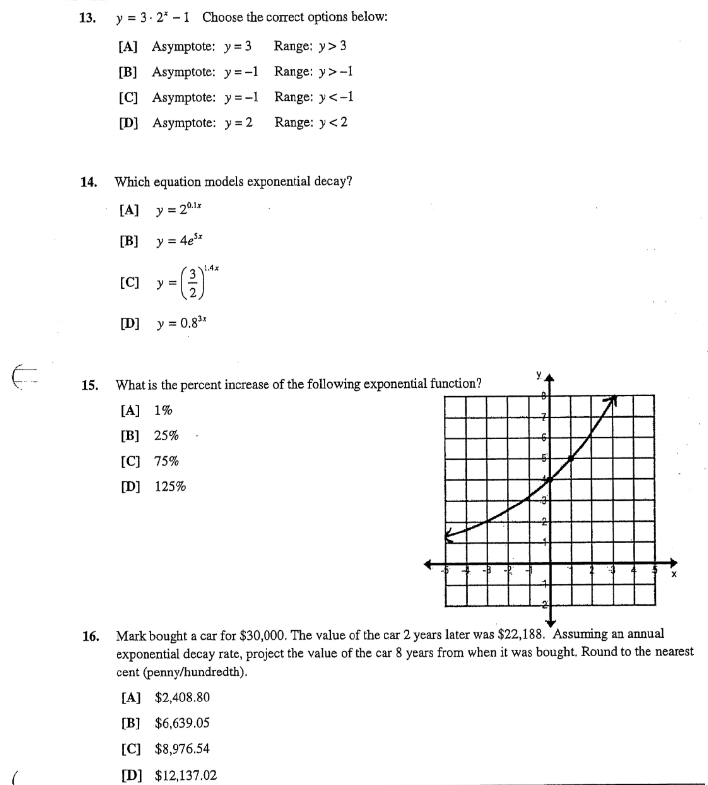 please solve 13. y = 3 . 2* - 1 Choose the