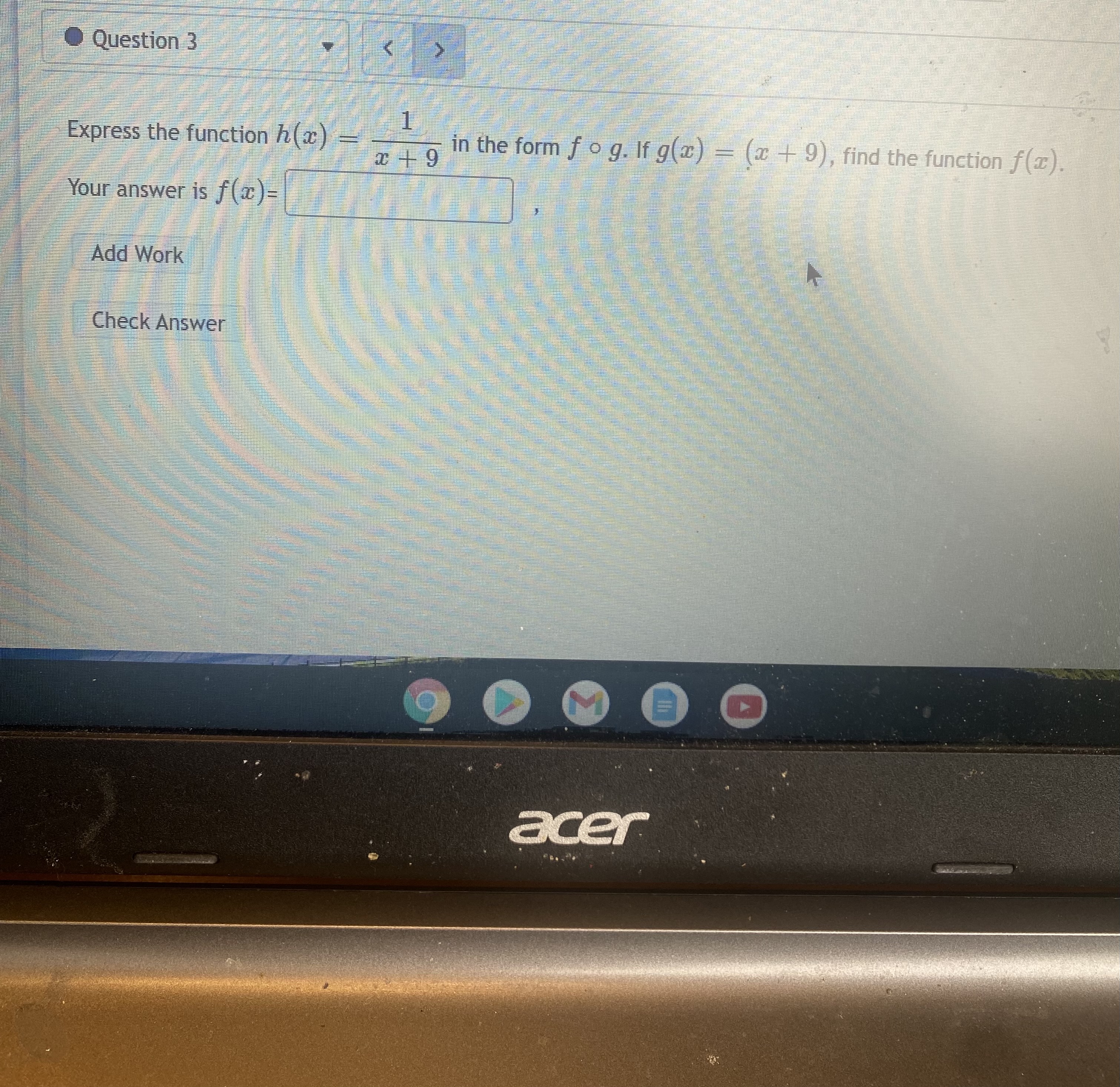 Question 3 Express the function h(a) in the form