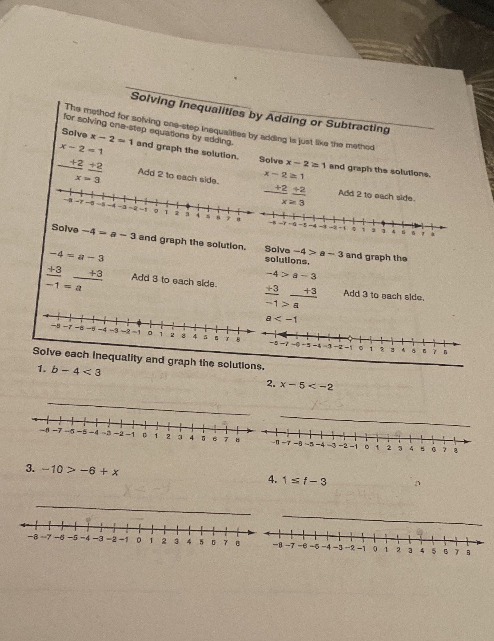Solving Inequalities by Adding or Subtracting The