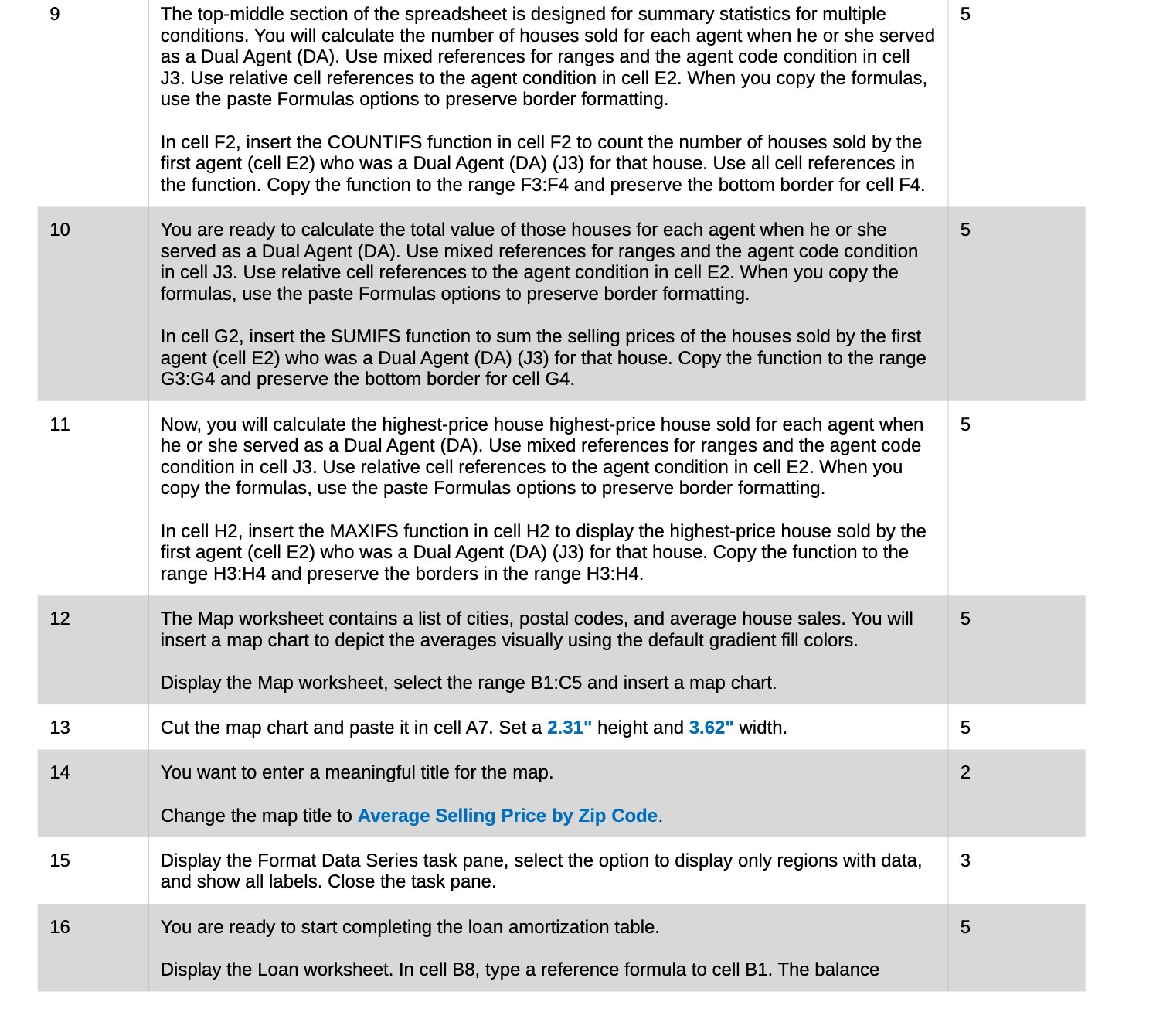 The top-middle section of the spreadsheet is