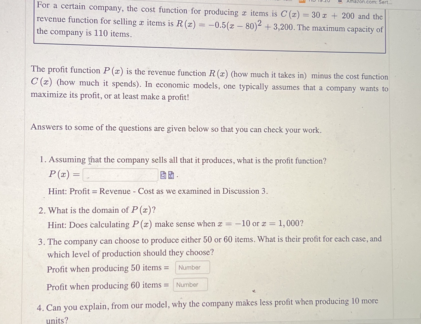 mazon.com: Sert. For a certain company, the cost