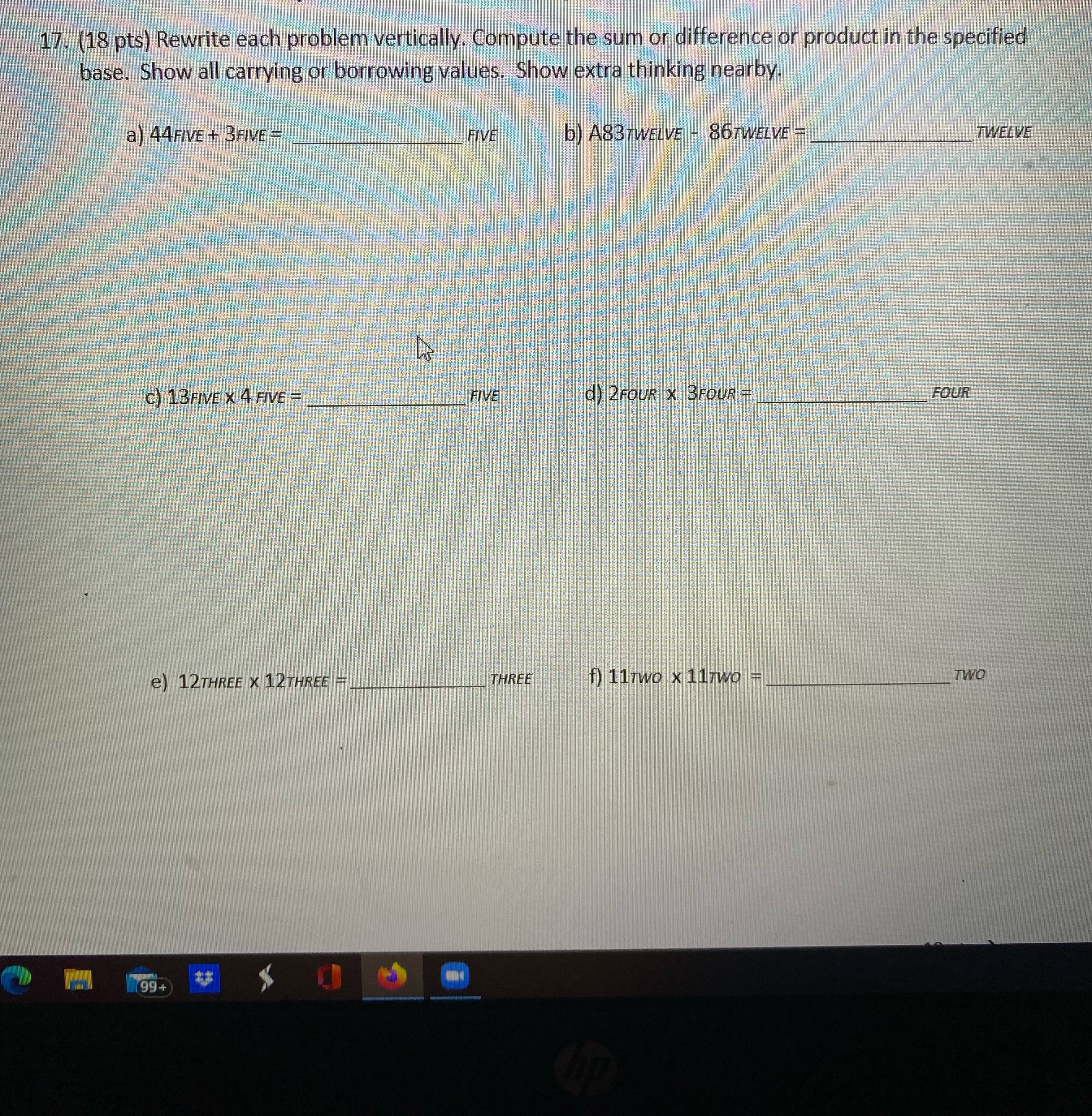 17. (18 pts) Rewrite each problem vertically.
