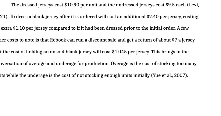 The dressed jerseys cost $ l per unit and the