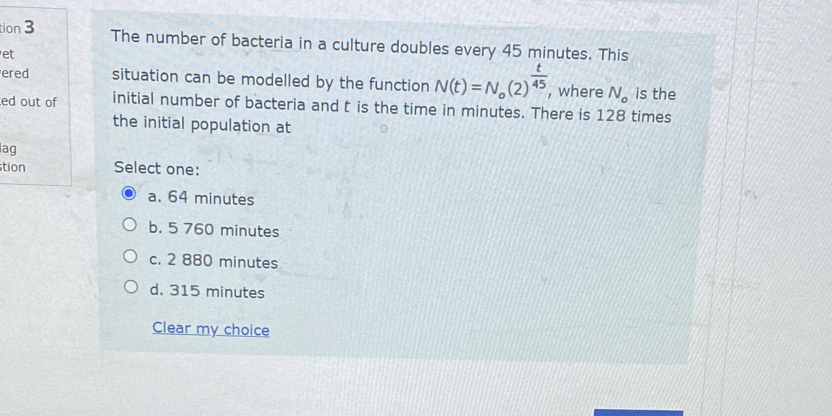 tion 3 The number of bacteria in a culture