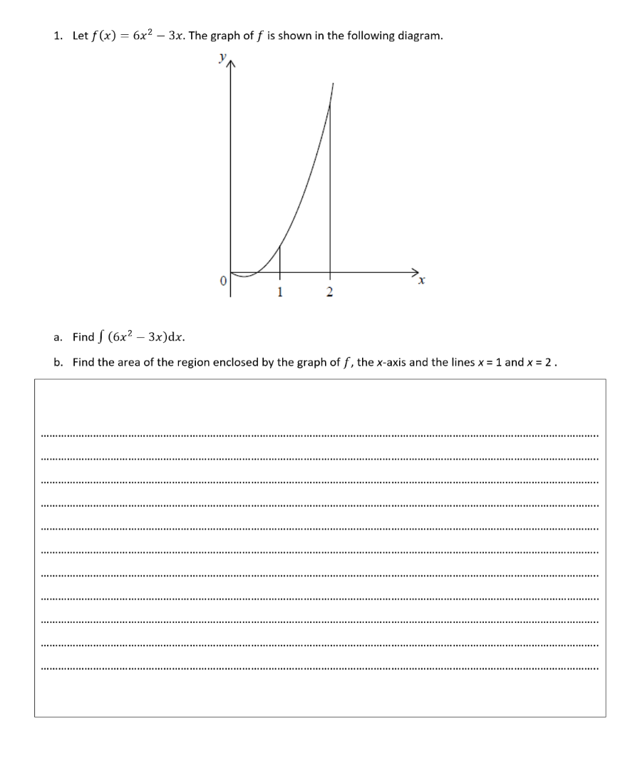 1. Let f(x) = 6x2 - 3x. The graph of f is shown