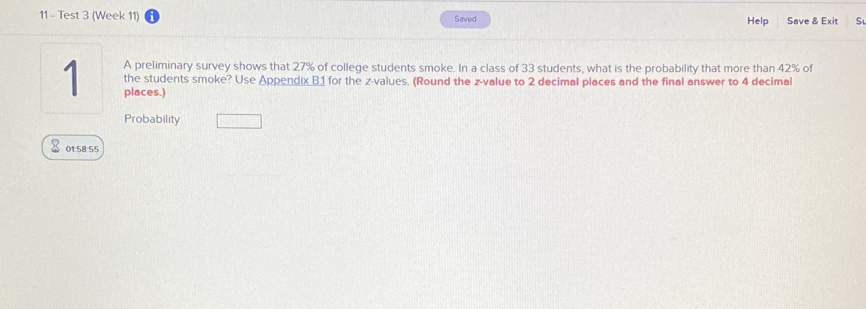11 - Test 3 (Week 11) i Saved Help Save & Exit S