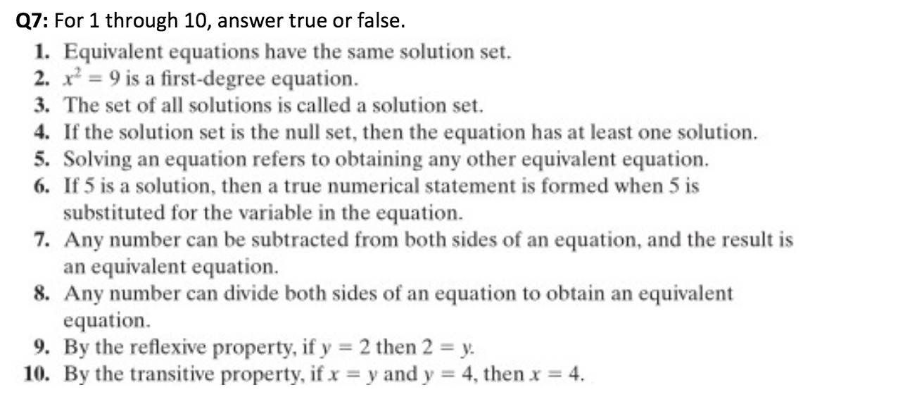 Q7: For 1 through 10, answer true or false. 1.