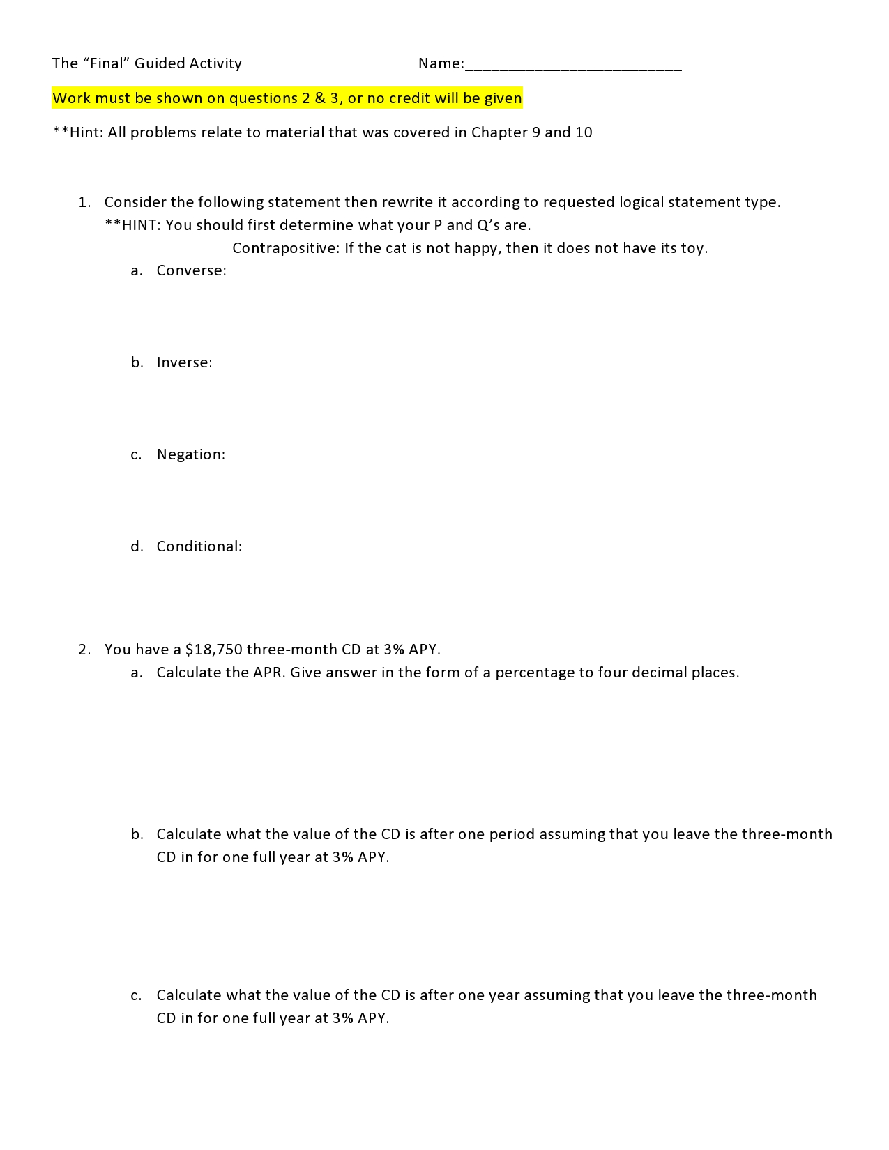 The \"Final\" Guided Activity Name: __ __ Work