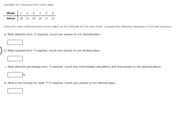 Consider the following time series data. Week 1 2