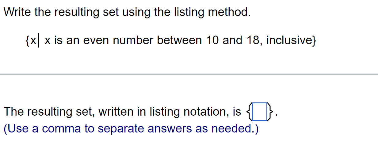 Write the resulting set using the listing method.