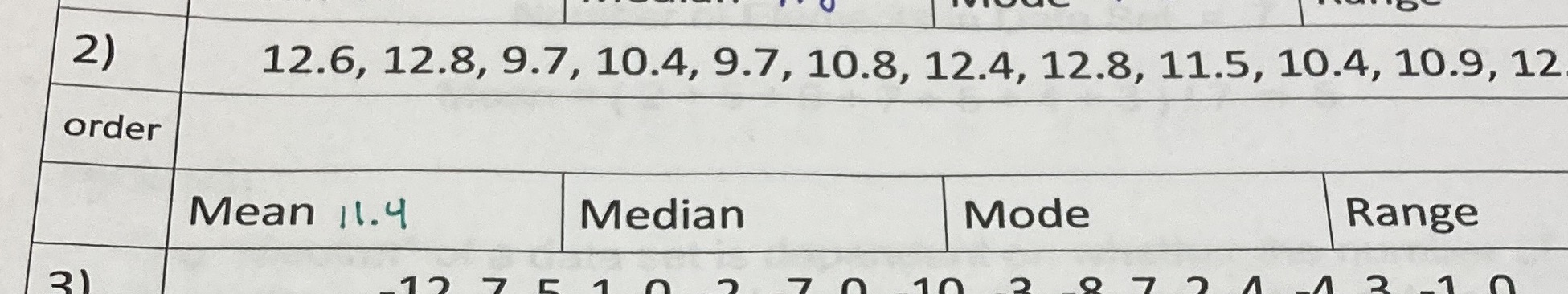 2) 12.6, 12.8, 9.7, 10.4, 9.7, 10.8, 12.4, 12.8,
